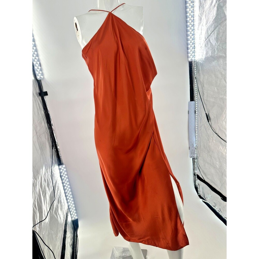 Banana Republic Silk Halter Dress Rust Orange Terracotta Cowl Slip XL NWT $210
